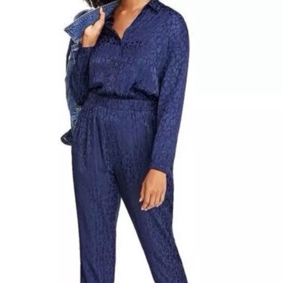ON-34th Pants - ON-34th XL blue jumpsuit animal print jacquard pattern